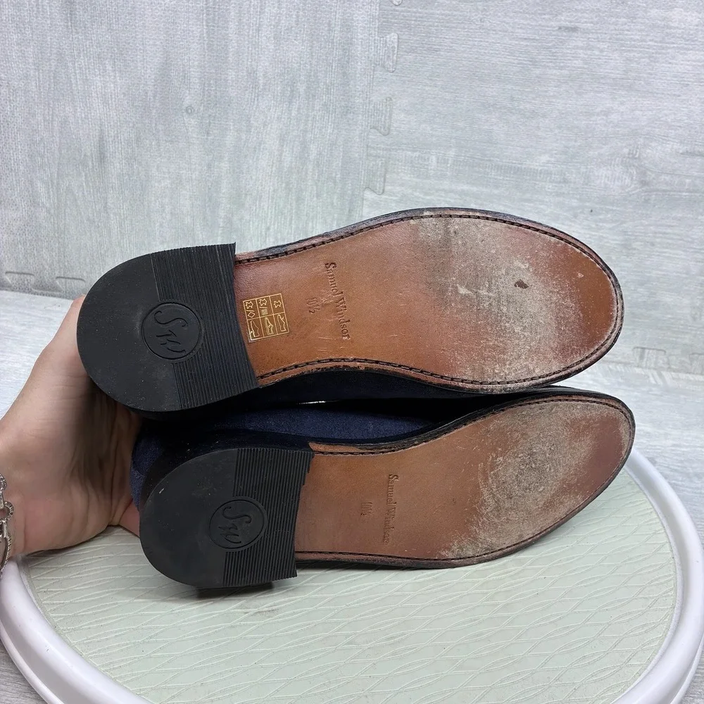 Samuel Windsor Tassel Loafers Mens 10.5 Blue Suede Slip On Dress Shoes